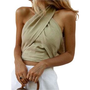 SweatyRocks Women's Wrap Halter Top Crisscross Backless Sleeveless Tank Going Out Crop Tops in Saudi Arabia