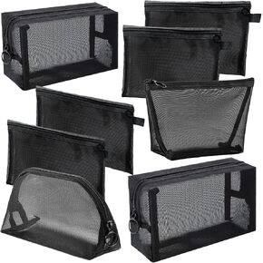 8 Pieces Mesh Makeup Bag Set,Cosmetic Bags Make up pouch,Portable Clear Travel Toiletry Makeup Kit Bag Organizer Mesh Zipper Pouch Purse Beauty Storage Bags for Home Office Travel Accessories(Black) in Saudi Arabia