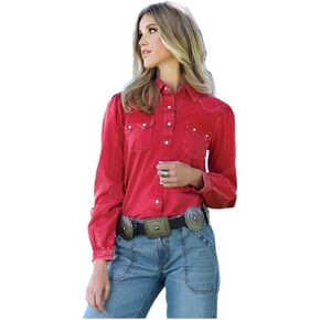 Cruel Girl Women's Girlfriend Fit Long Sleeve Red Western Snap Shirt in Kuwait