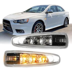 USR 08-17 CZ4A Side Marker Light – Fender Lamps (Left + Right) Set - Compatible with 2008-2014 Mitsubishi Lancer / 07-13 Outlander SUV All Models/Trim (CRYSTAL CLEAR LENS w/LED AMBER & SOCKET) in Saudi Arabia