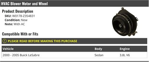 HVAC Blower Motor and Wheel - متوافق مع 2000-2005 Buick Lesabre Sedan 3.8L V6 (مع AC) in Saudi Arabia