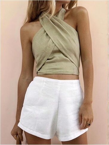 SweatyRocks Wom Wrap Halter Top Crisscross خزان بلا أكمام عاريات يخرجون من قمم المحاصيل in Saudi Arabia