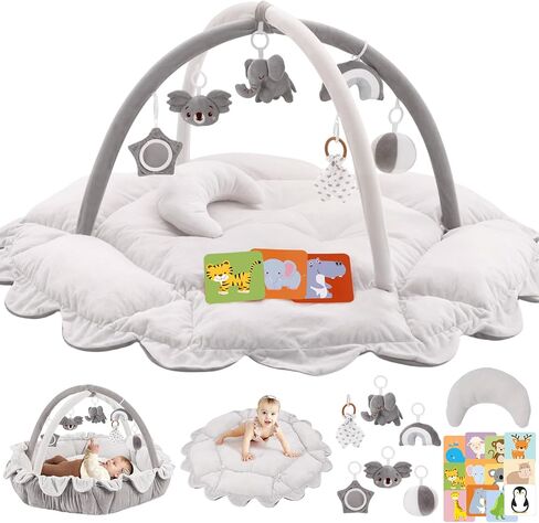 5-in-1 Plush Baby Play Gym ، حصير لعب الأطفال ، صالة ألعاب رياضية قابلة للتحويل مع وسادة ، حصيرة وقت البطن ، 6 ألعاب حسية ، مركز أنشطة الأطفال من الأطفال حديثي الولادة إلى طفل صغير ، سرير للحيوانات الأليفة ، سرير القط والكلاب ، حفرة الكرة ، كريم in Kuwait