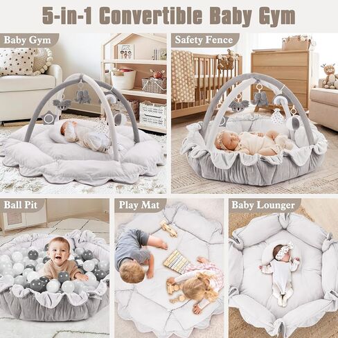5-in-1 Plush Baby Play Gym ، حصير لعب الأطفال ، صالة ألعاب رياضية قابلة للتحويل مع وسادة ، حصيرة وقت البطن ، 6 ألعاب حسية ، مركز أنشطة الأطفال من الأطفال حديثي الولادة إلى طفل صغير ، سرير للحيوانات الأليفة ، سرير القط والكلاب ، حفرة الكرة ، كريم in Kuwait