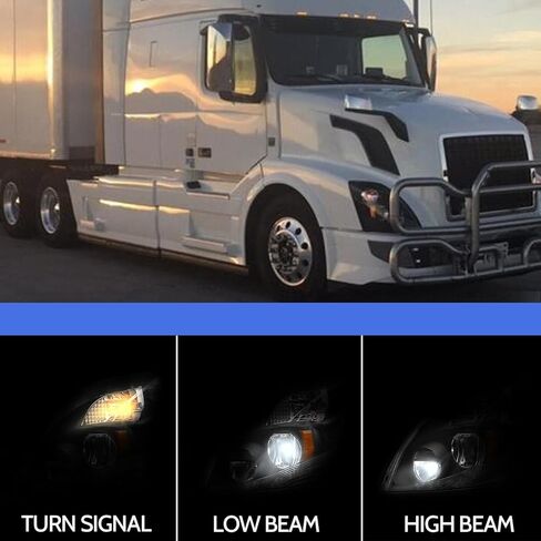 LED Headlight Assembly Compatible with Volvo VNL 2004-2014,Black Factory Style LED High/Low Beam Headlamp Driver and Passenger (Pair of Headlight Assembly) in Kuwait