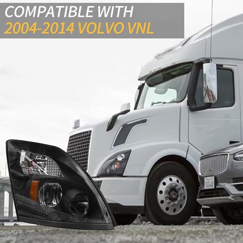 LED Headlight Assembly Compatible with Volvo VNL 2004-2014,Black Factory Style LED High/Low Beam Headlamp Driver and Passenger (Pair of Headlight Assembly) in Kuwait