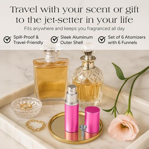 عطور مع 6 مسارات - بحجم سفر وحجم قابلة لإعادة تعبئة البخاخات القابلة لإعادة التعبئة للتسرب للعطور والكولونيا - آمنة للسفر الجوي - حزمة 6 - متعدد الألوان in Saudi Arabia