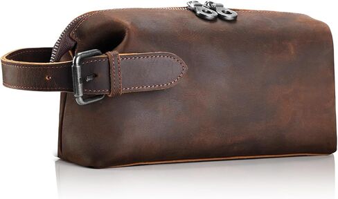 Travel Toiletry Bag for Men Hanging Dopp Kit - 100% Genuine Leather Mens Travel Organizer- Shaving Bag for Toiletries Accessories with Large Capacity -Best Gift for Husband Father Boyfriend, Black in Saudi Arabia