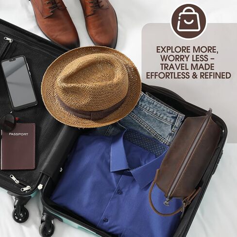 Travel Toiletry Bag for Men Hanging Dopp Kit - 100% Genuine Leather Mens Travel Organizer- Shaving Bag for Toiletries Accessories with Large Capacity -Best Gift for Husband Father Boyfriend, Black in Saudi Arabia