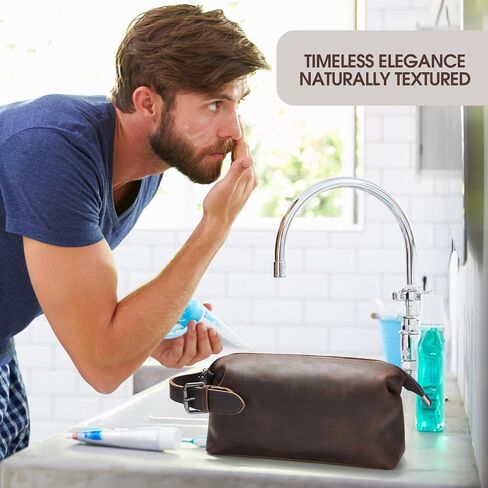 Travel Toiletry Bag for Men Hanging Dopp Kit - 100% Genuine Leather Mens Travel Organizer- Shaving Bag for Toiletries Accessories with Large Capacity -Best Gift for Husband Father Boyfriend, Black in Saudi Arabia