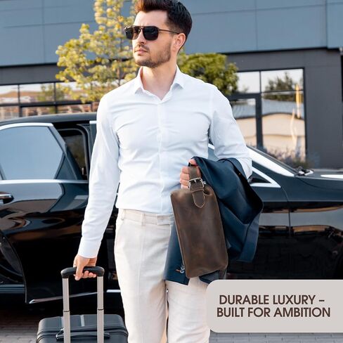 Travel Toiletry Bag for Men Hanging Dopp Kit - 100% Genuine Leather Mens Travel Organizer- Shaving Bag for Toiletries Accessories with Large Capacity -Best Gift for Husband Father Boyfriend, Black in Saudi Arabia