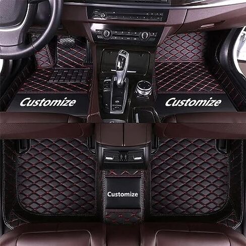 Custom Making Car Floor Mats for 97.5% Car Model Luxury Leather All Weather Waterproof Anti-Skid Full Coverage Liners (Black Red line) in Saudi Arabia