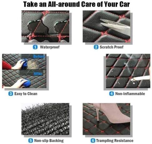 Custom Making Car Floor Mats for 97.5% Car Model Luxury Leather All Weather Waterproof Anti-Skid Full Coverage Liners (Black Red line) in Saudi Arabia