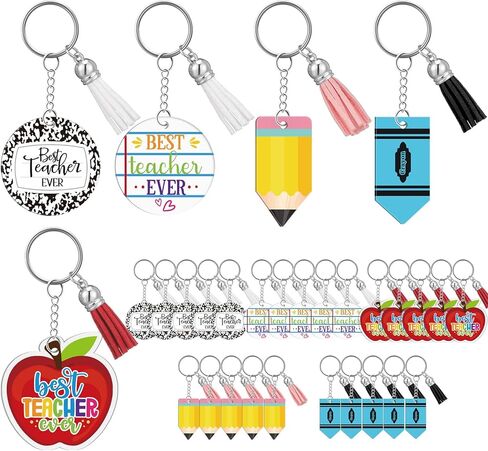 Sureio 30 Pcs Teachers Appreciation Gifts Bulk Teacher Keychain Bulk with Tassel Teacher Pencil Charms Keychain for Students Teacher Keychain Acrylic Keychain Teacher Gifts in Bulk in Kuwait