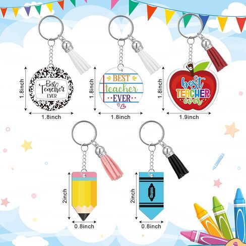 Sureio 30 Pcs Teachers Appreciation Gifts Bulk Teacher Keychain Bulk with Tassel Teacher Pencil Charms Keychain for Students Teacher Keychain Acrylic Keychain Teacher Gifts in Bulk in Kuwait