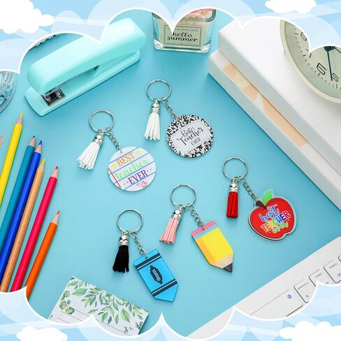 Sureio 30 Pcs Teachers Appreciation Gifts Bulk Teacher Keychain Bulk with Tassel Teacher Pencil Charms Keychain for Students Teacher Keychain Acrylic Keychain Teacher Gifts in Bulk in Kuwait