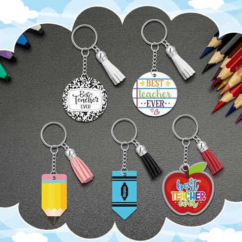 Sureio 30 Pcs Teachers Appreciation Gifts Bulk Teacher Keychain Bulk with Tassel Teacher Pencil Charms Keychain for Students Teacher Keychain Acrylic Keychain Teacher Gifts in Bulk in Kuwait