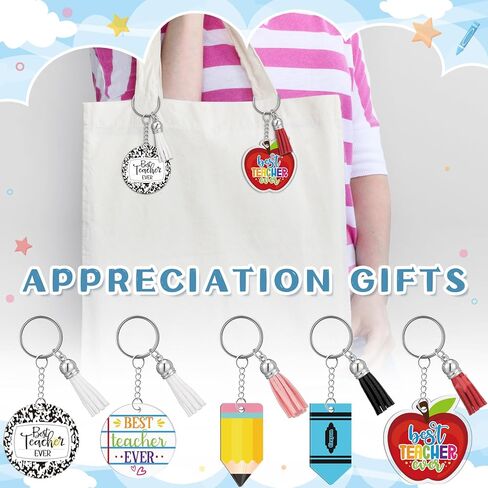 Sureio 30 Pcs Teachers Appreciation Gifts Bulk Teacher Keychain Bulk with Tassel Teacher Pencil Charms Keychain for Students Teacher Keychain Acrylic Keychain Teacher Gifts in Bulk in Kuwait