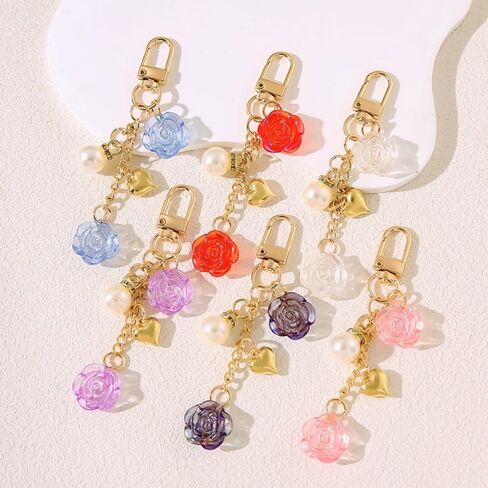 Elegant Rose Flower Charm Keychain Cute Flower Plant Keychain Keyring for Women Car Key Accessory Decor in Kuwait