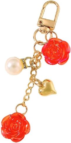 Elegant Rose Flower Charm Keychain Cute Flower Plant Keychain Keyring for Women Car Key Accessory Decor in Kuwait