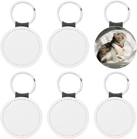 PATIKIL Sublimation Blank Keychains, 6 Pcs Round Keychain Blanks Bulk Double Side PU Leather Heat Transfer Key Chains for DIY Craft, White in Saudi Arabia
