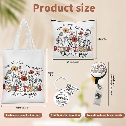 Occupational Therapy Gifts, Occupational Therapy Bag, 4 Pcs That Can Be Given to Professional Medical Practitioner, Including Tote Bag, Makeup Bag, Key Chain and Badge Holder to Show Your Appreciation in Saudi Arabia