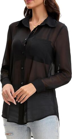 نساء MSMI شبكي الشبكة لأعلى قميص طويل الأكمام مثير رؤية من خلال قمم الأزياء قمصان الشبكات العصرية in Kuwait