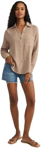 Z SUPPLY Women's Perfect Airy Gauze Button Up, Iced Coffee in Saudi Arabia