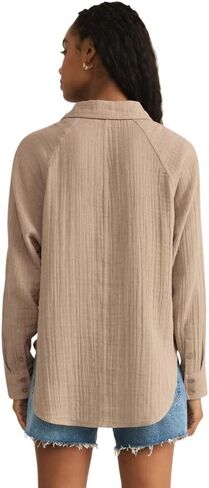 Z SUPPLY Women's Perfect Airy Gauze Button Up, Iced Coffee in Saudi Arabia