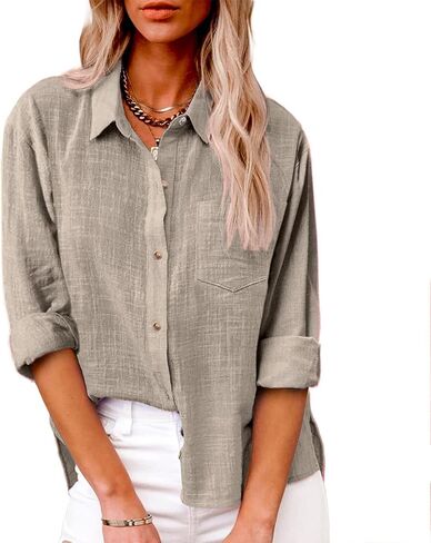 SMIDOW Womens Cotton Linen Button Down Shirt in Saudi Arabia
