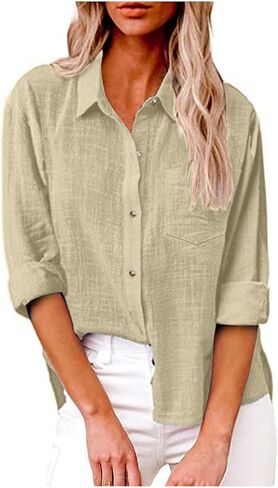 SMIDOW Womens Cotton Linen Button Down Shirt in Saudi Arabia