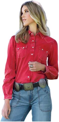 Cruel Girl Women's Girlfriend Fit Long Sleeve Red Western Snap Shirt in Saudi Arabia