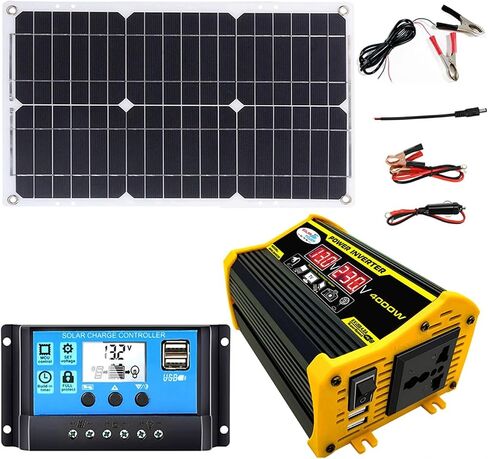 4000W 12V إلى 110 فولت/220 فولت مجموعة الطاقة الشمسية العاكس طقم لوحة الطاقة الشمسية Solar Generator نظام الشبكة المنزلية 30A وحدة تحكم + 18W12V الشمسية (اللون: أسود ، الحجم: 12V 111V) in Saudi Arabia