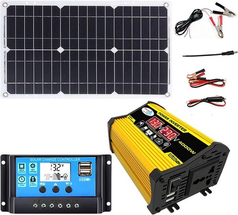4000W 12V إلى 110 فولت/220 فولت مجموعة الطاقة الشمسية العاكس طقم لوحة الطاقة الشمسية Solar Generator نظام الشبكة المنزلية 30A وحدة تحكم + 18W12V الشمسية (اللون: أسود ، الحجم: 12V 111V) in Kuwait
