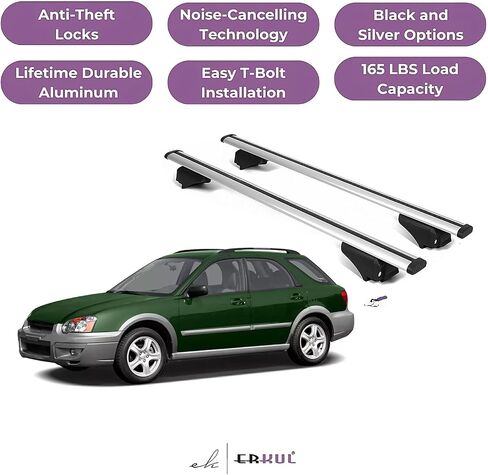 Erkul Roof Rack Cross Bars for Subaru Outback 2005-2009 | أشرطة الألومنيوم مع قفل مكافحة السرقة للسطح | متوافق مع القضبان المرتفعة - الأسود in Saudi Arabia