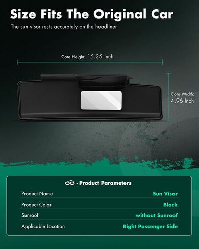 SCITOO Right Passenger Side Sun Visor Assembly fit for 2006-2015 for Mazda MX-5 Miata (Black) in Saudi Arabia