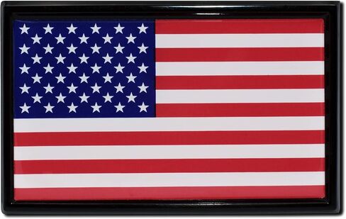 Elektroplate U.S.A. Flag with Black Frame All Metal Chrome Emblem | SUV Size at 3.8" x 2.5" | Weatherproof in Saudi Arabia