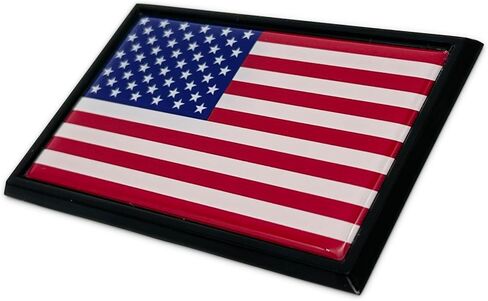 Elektroplate U.S.A. Flag with Black Frame All Metal Chrome Emblem | SUV Size at 3.8" x 2.5" | Weatherproof in Saudi Arabia