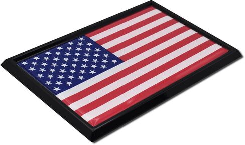 Elektroplate U.S.A. Flag with Black Frame All Metal Chrome Emblem | SUV Size at 3.8" x 2.5" | Weatherproof in Saudi Arabia