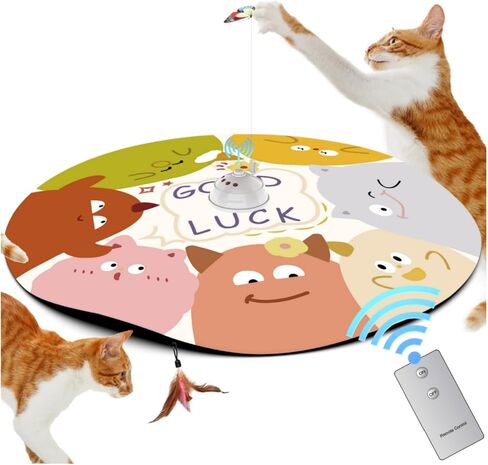 Remote Control Cat Toy 4 in 1 Interactive Automatic Cat Toy, Hide and Seek Exercises with Cover/Moving Concealed Feather/Butterfly, Catching Motion Game for Kitten Indoor (Blue Boho) in Saudi Arabia