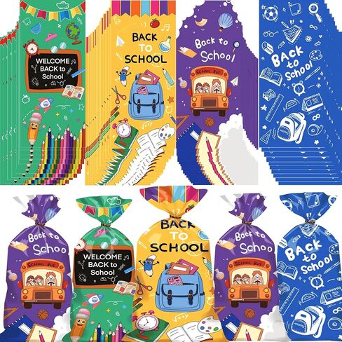 CUUSNNY Easter Candy Bags 100 Pcs with 120 Gold Twist Ties,Plastic Cellophane Treat Bags for Kids Easter Egg Hunt, Party Favors & Gift Packaging,Holiday Goodie Bag Supplies (Colorful Design) in Saudi Arabia