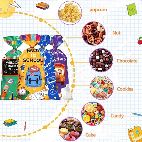 CUUSNNY Easter Candy Bags 100 Pcs with 120 Gold Twist Ties,Plastic Cellophane Treat Bags for Kids Easter Egg Hunt, Party Favors & Gift Packaging,Holiday Goodie Bag Supplies (Colorful Design) in Saudi Arabia