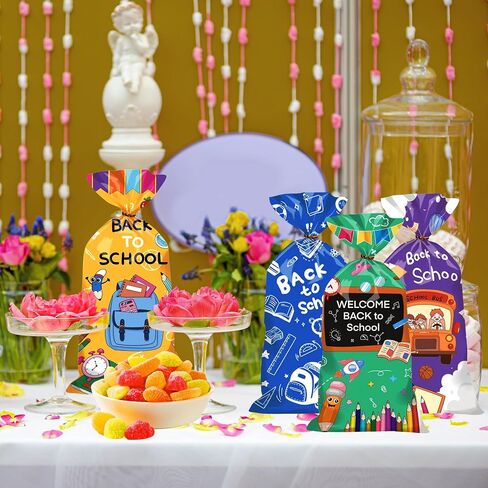 CUUSNNY Easter Candy Bags 100 Pcs with 120 Gold Twist Ties,Plastic Cellophane Treat Bags for Kids Easter Egg Hunt, Party Favors & Gift Packaging,Holiday Goodie Bag Supplies (Colorful Design) in Saudi Arabia