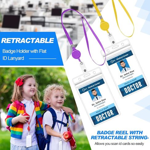 Marspark 50 Set Lanyard with ID Holder Sets Include Flat Lanyard with Retractable Badge Reel and Clear Vertical ID Card Name and ID Badge Holder for Offices ID Driver License(Black) in Kuwait