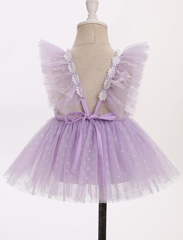 AWIBMK Baby Girl 1st Birthday Outfit Cake Smash Ruffle Sleeve V-back Embroidery Flower Boho Lace Tulle Tutu Romper Dress in Saudi Arabia
