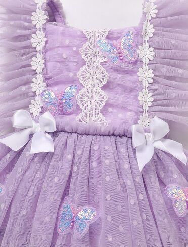 AWIBMK Baby Girl 1st Birthday Outfit Cake Smash Ruffle Sleeve V-back Embroidery Flower Boho Lace Tulle Tutu Romper Dress in Saudi Arabia