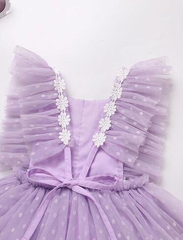 AWIBMK Baby Girl 1st Birthday Outfit Cake Smash Ruffle Sleeve V-back Embroidery Flower Boho Lace Tulle Tutu Romper Dress in Saudi Arabia