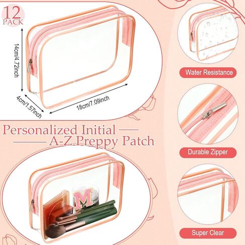 12 Personalized Initial A-z Preppy Patch Clear Makeup Bag Initial Letter Beach Travel Toiletry Cosmetic PVC Bag DIY Chenille Sew Letter Patches End of the Year Gifts(White, Multicolor Letters) in Saudi Arabia