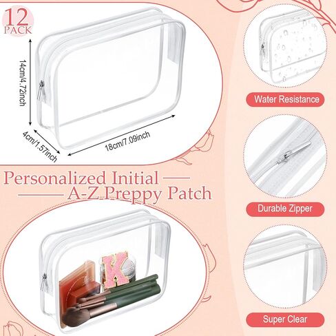 12 حقيبة مكونة من A-Z Preppy Presh Clate أولي رسالة أولية للسفر على شاطئ الأدوية التجميلية PVC Bag Diy Chenille Sew Letter Patches End of the Year (أحرف بيضاء متعددة الألوان) in Kuwait