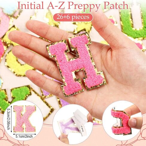 12 حقيبة مكونة من A-Z Preppy Presh Clate أولي رسالة أولية للسفر على شاطئ الأدوية التجميلية PVC Bag Diy Chenille Sew Letter Patches End of the Year (أحرف بيضاء متعددة الألوان) in Kuwait